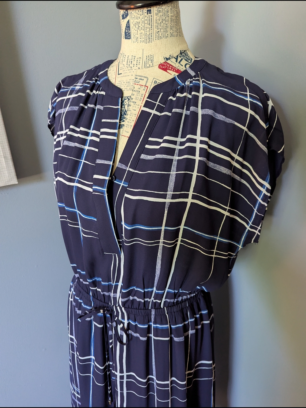 Apt. 9 Navy Plaid Drawstring-Waist Midi Dress - Picture 2 of 8